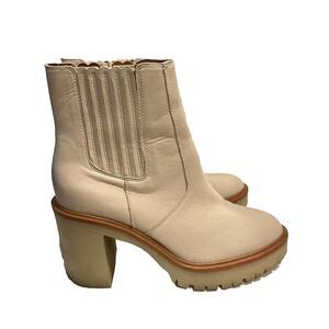 Oasis Society Cream Ankle Heeled Boot Anastasia Lug Chelsea Bootie 8.5 Womens